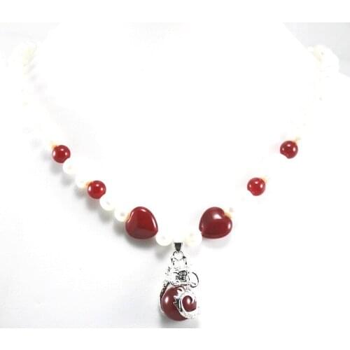 Fashion jewelry 8mm white shell pearl and red jades necklace