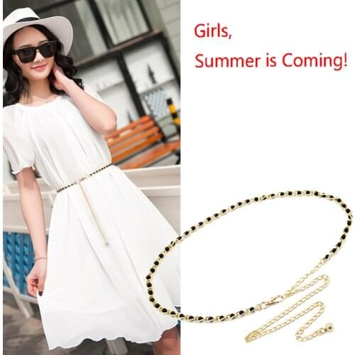Fashion Elegant Ladies Metal Adjustable Thin Ladies Waist Chain Women Strap Dress Belt Pearl Decorative Clothess Accessories