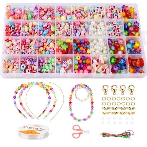 32 Grids Kids Colorful Acrylic Beads Set Box Toy Jewelry Making DIY Beaded Bracelets Necklaces String Threading Educational Gift