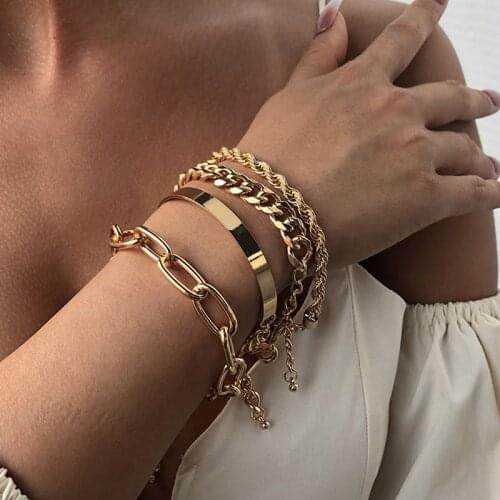 Bohemian Bracelet Set for Women 4Pcs/Set Chunky Miami Cuban Bracelets Bangles Punk Metal Twisted Rope Chain Bracelet Jewelry