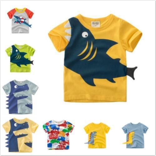 2019 New Baby Boys T Shirts Summer Cotton Cartoon Shark Dinosaur Printed Short Sleeve T-Shirts Kids Clothes Girls Tops Tee 1-8T