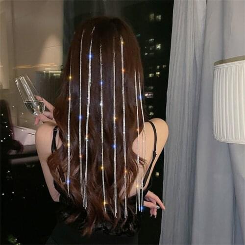 2021 New Flashing Diamond Chain Hairpin Braided Hair Headdress Tassel Hairpin High Sense Temperament Dirty Braided Hairband