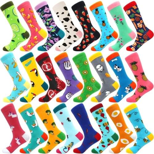 New Happy Mens Socks Women Novelty Cartoon Sock Combed Cotton Funny Mens Big Size Crew Harajuku Hip Hop Thick Long Socks