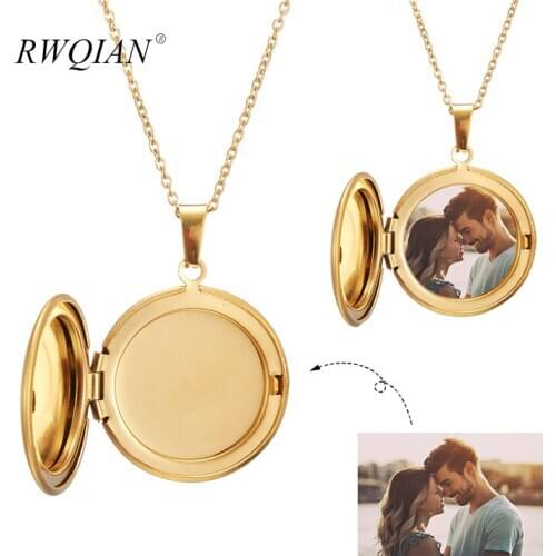 Personalized Custom Photo Necklace Round Album Box Pendant Choker For Women Stainless Steel Chain Customized Nameplate Necklaces