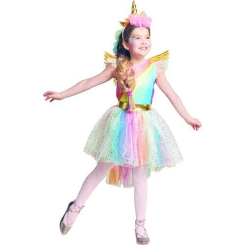 Girls Unicorn Dress Costume Rainbow Tutu Princess Cosplay Birthday Party Dress Children Kids Halloween Carnival Unicorn Clothes