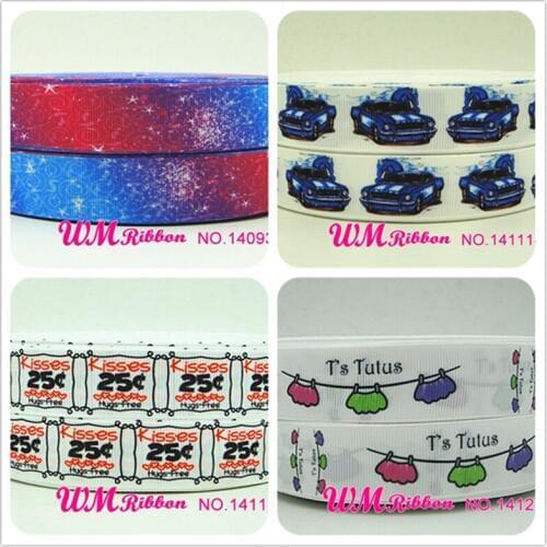 Q&N ribbon 7/8inch 22mm star webbing printed Grosgrain Ribbons Heart Printed DIY Trim Sewing Hairbow Christmas Decoration