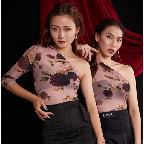 Latin Dance Shirts Fashion Sexy Print Leotard Female Adult Tango Cha Cha Rumba Samba Clothing Lady Practice Show Wear DNV12248