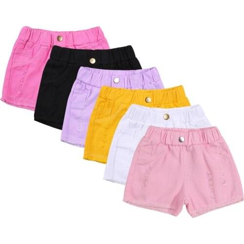 FOCUSNORM 2-8Y Summer Causal Kids Girls Shorts 5 Colors Solid Elastic Solid Hole High Waist Trousers Shorts