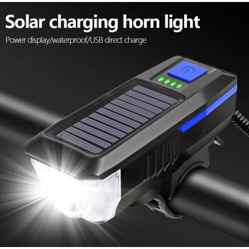 Solar Bicycle Front Light Horn USB Rechargeable Mountain Road Bike Headlight Strong Light Night Riding Cycling Accessories
