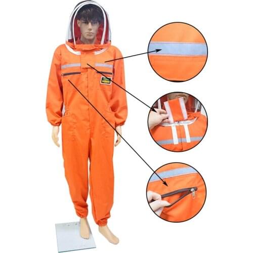 Full Body Ventilated Beekeeping Suits Cotton Bee Beekeeper Suit with Self Supporting Fencing Veil Hood Bee Farm Beekeeper Gear