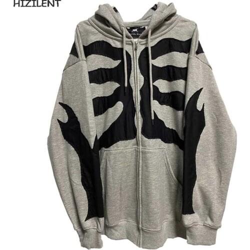 Women Hip Hop Streetwear Hoodies Women Jacket Skeleton Dark Jacket Coat Goth Harajuku Y2k Clothes Punk Jacket Outwear Zip-up