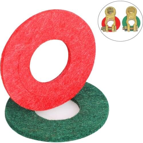 2PCS=1SET Battery Terminal Gasket Pads Anti Corrosion Washers Auto Car Fiber Thick Felt Battery Terminal Protector 1 Red+1 Green