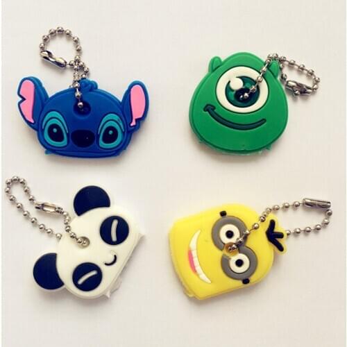 2Pcs/Set Fashion Couple Cute Cartoon Silicone Keychain Girl Gift Creative Car Key Ring Panda Keychains for Dust-proof Cover Cap