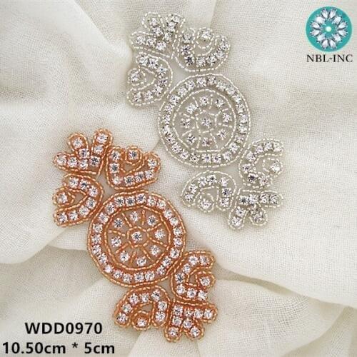 30pcs) Silver Rhinestone crystal Applique patch gold bridal beaded applique iron on for wedding dress WDD0970