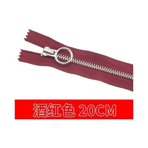 Free shipping 10pcs/lot 20cm wine red zipper 5# Metal zipper Round zipper head clothing trousers zipper accessories