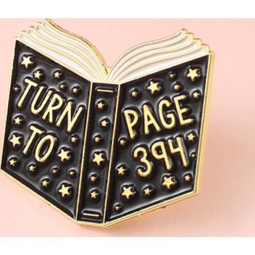 "TURN TO PAGE 394 " Magic School Books Pins Classic Movie Snape Professor Lines Black Horror Atmosphere Brooches For Movie Fans