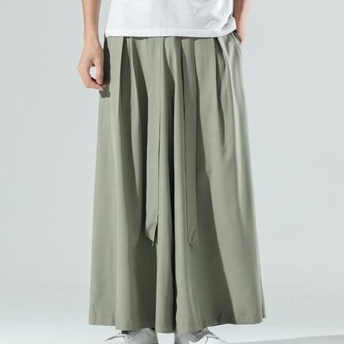 Men Pants Solid Color Chinese Style Flare Pants Wide Leg Hip Hop Oversize Long Pants Casual Stylish Sweatpants Loose Trousers
