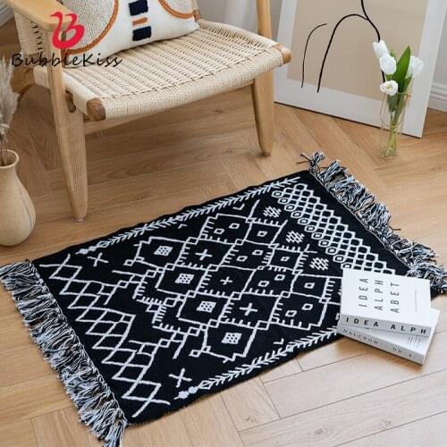 Bubble Kiss Tassel Carpet Retro Boho Hand Woven Cotton Linen Floor Mat Bedside Living Room Decoration Rugs Tatami Geometric Rugs