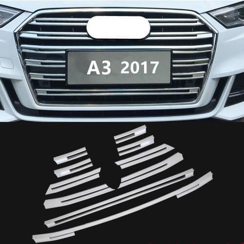 FUWAYDA Chrome ABS Front Grille Decorative Cover Trim Strips 10pcs For Audi A3 2017 Car Styling Bumper decoration Decals