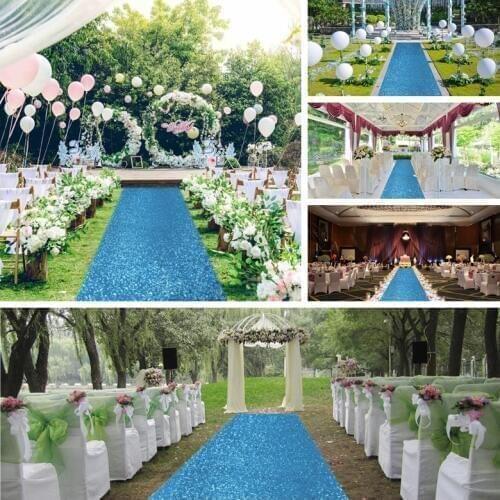 Wedding Aisle Runner 4x50FT Long Outdoor Carpet Aqua Blue Sequin Aisle Runner for Party/Wedding/Celebration