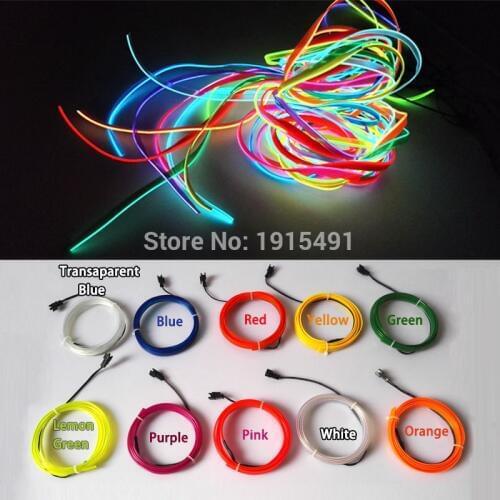 1m-5m Flexible Car EL Wire Neon Light Dance Festival Led strip EL lights With DC-12V Driver 2.3 MM with 6 MM sewing edge
