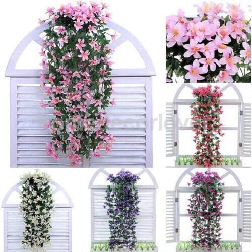 Bunch Silk Hanging Plants Artificial Lily Flower Garland Party Decor