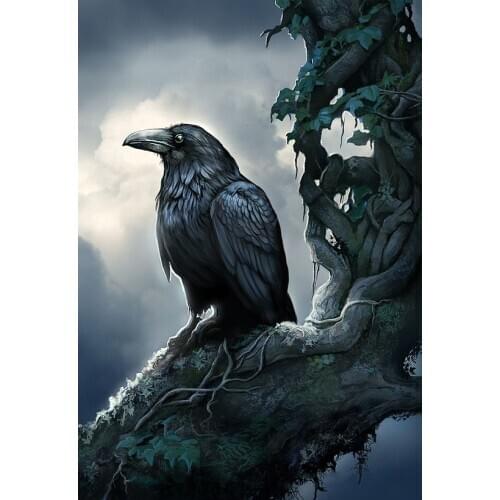 JMINE Div 5D Crow Raven Tree Full Diamond Painting cross stitch kits art High Quality Animal 3D paint by diamonds