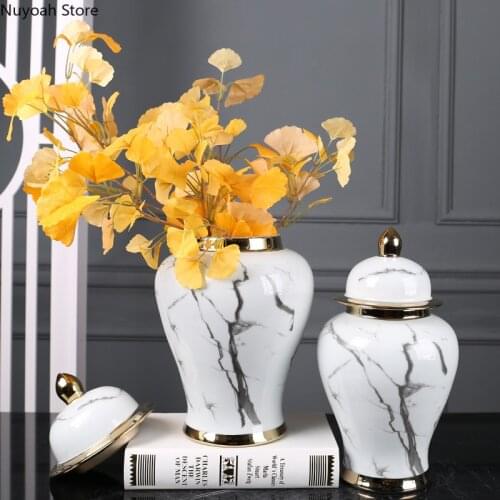 European Style Marble Ceramic Vase Living Room Dried Flower Flower Arrangement Accessories Modern Home Decoration Storage Jar