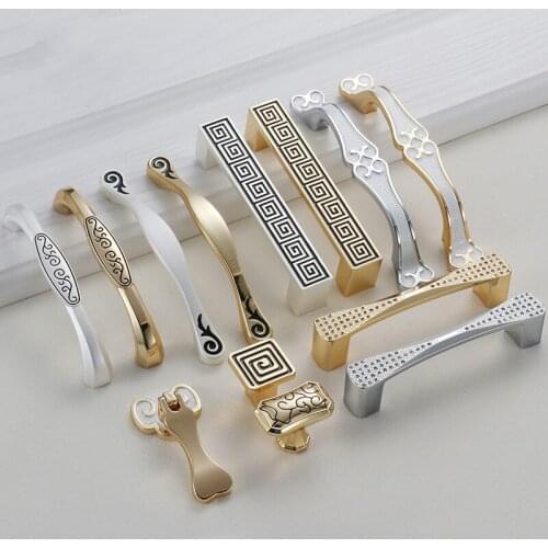 Chinese Gold Silver Cabinet Handles Kitchen Handle Luxury Drawer Pulls Wardrobe Door Cabinet Knob Furniture Handle Hardware