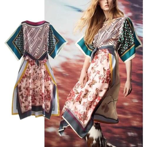 Klkxmyt Za Dress Women 2021 Vintage Flower Print Long Dress Woman Fashion Summer Casual Tied Female Midi Dresses Vestido