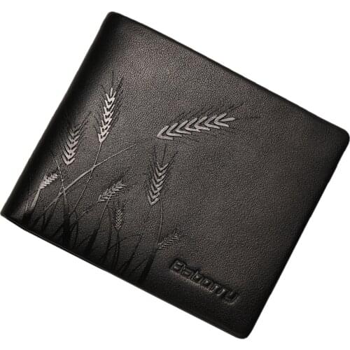 Mens Black Color High Quality Genuine Leather Wallets Men Short Wallet Male Card Holder Coin Purse Money Clip New
