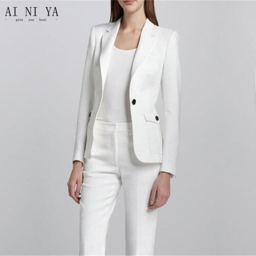 White Female Office Uniform Elegant Pant Suits 2 Piece Womens Trouser Suit Blazer Womens Business Suits Ladies Formal Suits