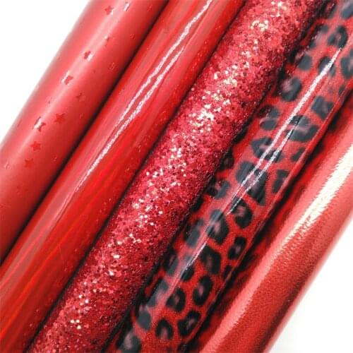 Red Glitter Leather, Weaving Synthetic Leather, Vintage Faux Leather Sheets For Bow A4 21x29CM Twinkling Ming XM026C