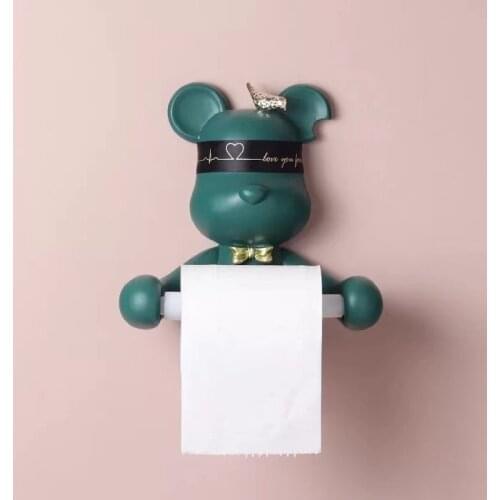 Resin violent bear creative toilet paper holder, cute creative cartoon bathroom shelf towel rack, no perforation
