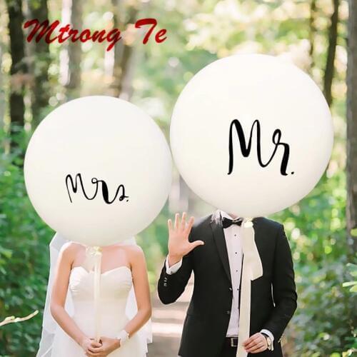 1pcs/lot Good Quality 36inch Round White Print Mr&Mrs Latex Balloons Happy Wedding Valentines Day Event Air Globos Supplies