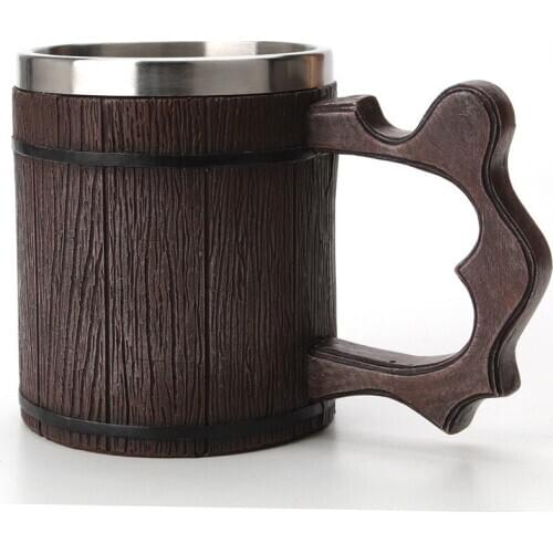 Hot Creative Simulation Wooden Barrel Cup Resin Stainless Steel Liner Mug Retro Water Mug Beer Coffee Cup Breakfast Milk Cup