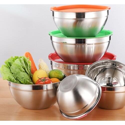 Stainless Steel Mixing Bowl with Colorful Silicone Airtight Lid Thicken Metal Salad Bowls for Kitchen Cooking Baking