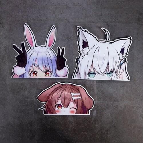 Cute Dog Rabbit Cat Ears Girl Car Sticker Reflective JDM Japanese Window Electric Motorcycle Stickers Waterproof DIY Decoration
