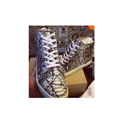 2016 Top quality Men Snakeskin Shoes Genuine leather Lace Up Sneaker Painting Graffiti Sapatos Fashion Men Casual Shoes
