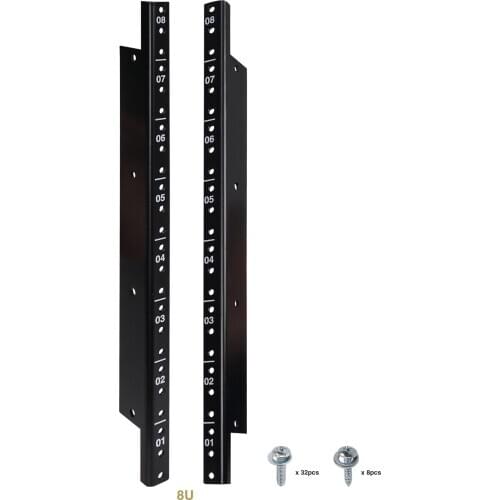 Sound Town 2-pack 8U Steel Rack Rails, with Black Powder Coated Finish and Screws (ST-RR-08U)