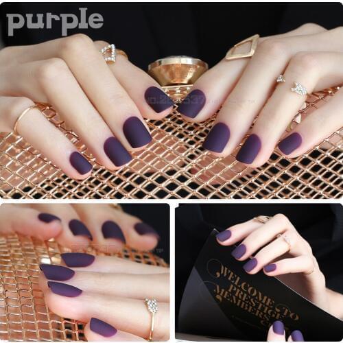 New Matte False nails Short Square head Pointed Dark purple fake nails full cover Pure colour candy 24pcs Full sets beautiful