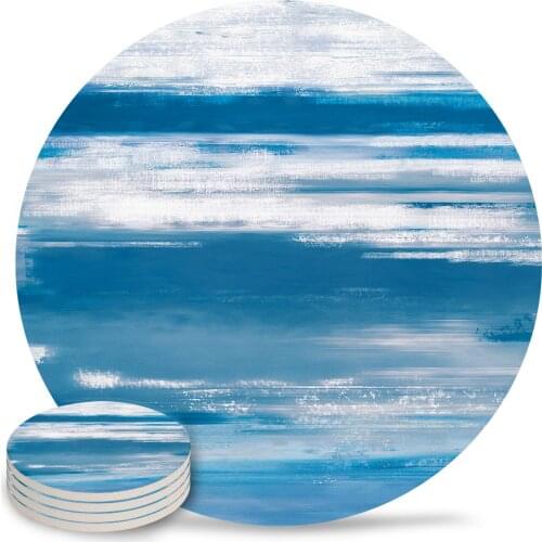 Abstract Blue Grey Texture Coasters Coffee Table Decor Kitchen Accessories Ceramic Coaster Dinning Table Decoration Placemats