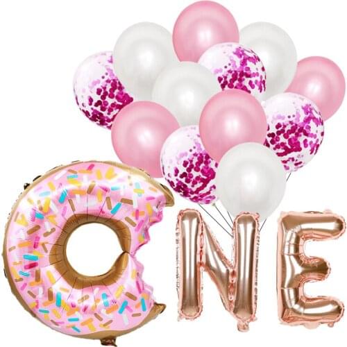 Donut Party Supplies Baby One Year Birthday Party Decoration Burger Icecream Candy Doughnut Balloon Plate Garland Wedding Favors