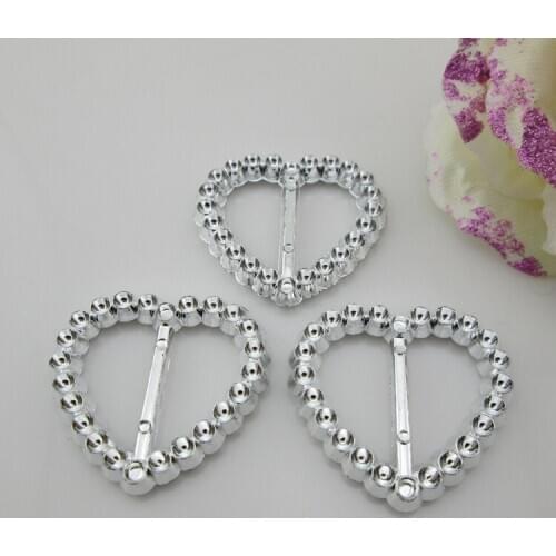 AB62 22mm)20pcs Cute Heart Silver Acrylic Belt Buckle For Craft