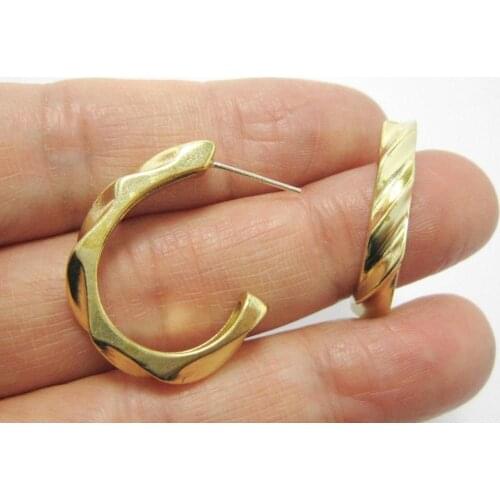 Stud earrings 26.1x22.2mm C shaped Brass ear post Twisty earlobe findings 925 silver needle R900