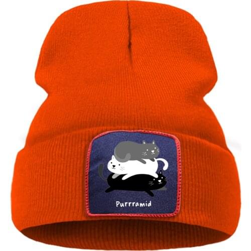Cartoon Cats Funny Printed Solid Color Unisex Cap Cartoon Warm Winter Caps Solid Color Simple Knitted Caps Creative Quality Cap