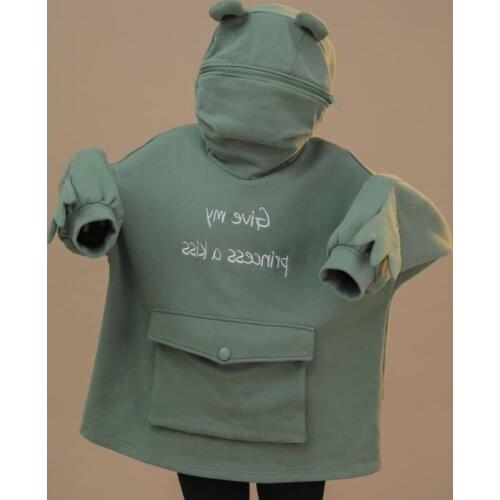 Frog Hoodie Winter Thickened Oversized Loose Sweatshirt Harajuku Embroidery Letters Frog Hoodies Thicken Pullover Sweatshirt