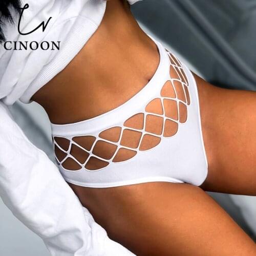 CINOON Sexy Womens Panties Hollow Out Underwear Seamless Elasticity Thong Middle-Waist Lingerie Fashing G String Underpant