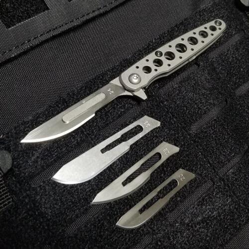 Titanium Utility Knife Hollow Paper Cutting Art Blade Cutting Box Open Express Knife EDC Back Clip Replaceable Blade