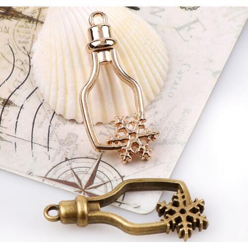 Vintage Bottle Snowflake Antique Metal Hollow Frame Glue Blank Connector Charms Pendant DIY Jewelry Findings Accessories